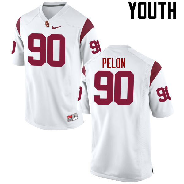 Youth #90 Claude Pelon USC Trojans College Football Jerseys-White